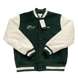 Photo of Nike Wellness Dept Embroidered Corduroy Bomber Varsity Green Jacket Running Sz M