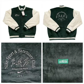 Photo of Nike Wellness Dept Embroidered Corduroy Bomber Varsity Green Jacket Running Sz M