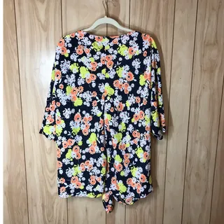 Photo of Jones New York Navy Blue Orange Floral Blouse 2X Retro Boho Tie Front