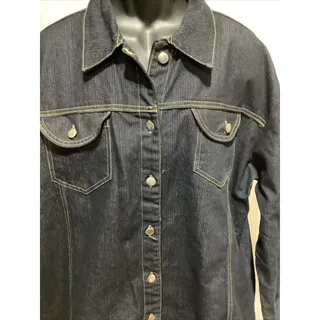 Photo of Line Jeans Stretch Dark Wash Denim Jacket Women Sz 30 Plus Silver Button Trucker