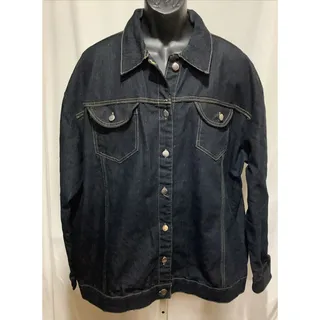 Photo of Line Jeans Stretch Dark Wash Denim Jacket Women Sz 30 Plus Silver Button Trucker