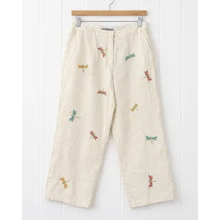 Photo of Paraphrase Linen Pants Womens 12 Ivory Embroidered Dragonfly Wide Leg Crop