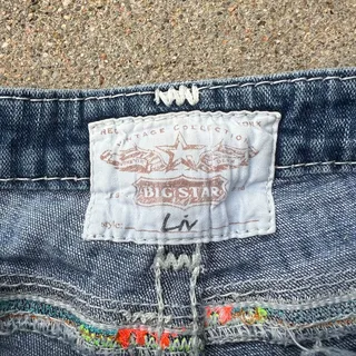 Photo of Y2K Liv Colorful Boho Embroidered Cut Off Micro Mini Blue Jean Shorts Size 25