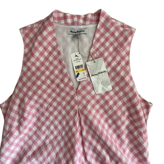 Photo of New Tommy Bahama Pink Gingham Shift Dress Medium Bonita Check Linen Blend NWT