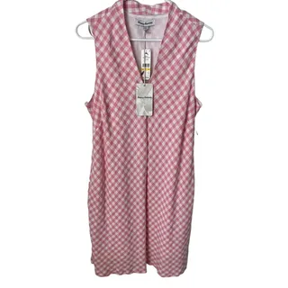 Photo of New Tommy Bahama Pink Gingham Shift Dress Medium Bonita Check Linen Blend NWT
