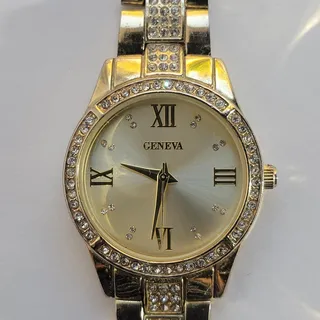 Photo of Geneva Womens Watch Champagne Dial Gold Case Gold Bracelet Quartz Gemmed