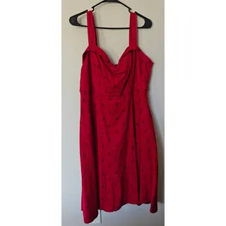 Photo of Red Rockabilly Anchor Print Torrid Dress Plus Size 14, Cotton. Polka Dots Retro Sailor Glam Circle Skirt.