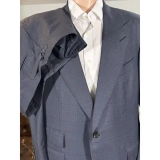 Photo of Tom Ford Windsor Navy Blue Windowpane 2pc Peak Lapel Suit 56 46R 39x29 Trousers