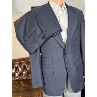 Photo of Tom Ford Navy Blue Wool Houndstooth Peak Lapel Suit 2Pc 48R Windsor Fit A 38R US