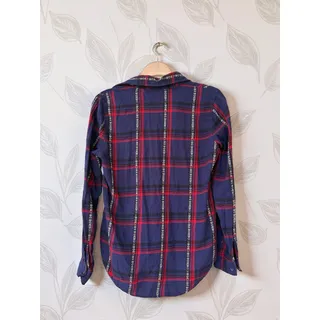 Photo of Love Tree Womens Plaid Button Down Shirt Navy Red 100% Cotton Long Sleeve