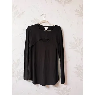 Photo of Cabi Black Layered Cutout Long Sleeve Top Womens Medium M Stretch Modal