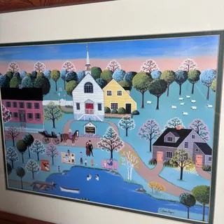 Photo of Colleen Sgroi Framed Americana Folk Art Print Easter Church Service He's Risen