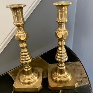 Photo of Vintage Solid Brass Heavy Candlesticks Decor 10” Pair Classic Estate Traditional