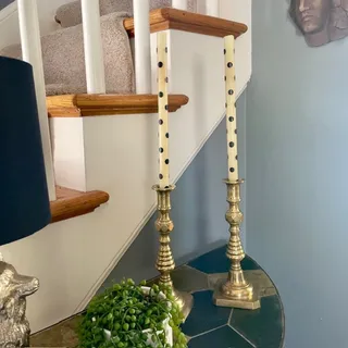 Photo of Vintage Solid Brass Heavy Candlesticks Decor 10” Pair Classic Estate Traditional