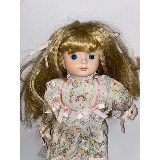 Photo of Heritage Porcelain Doll Musical Floral Dress Victorian 16" Collector Crimp Hair