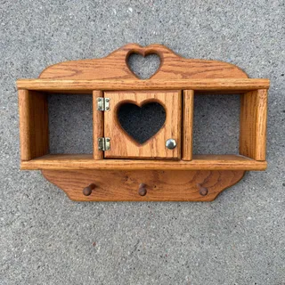 Photo of Vintage 90s Oak Heart Door Cutout Trinket Shelf Key Rack Wall Hanging 12"x9"