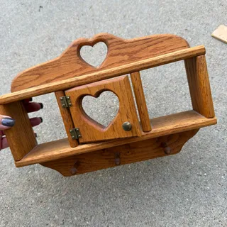 Photo of Vintage 90s Oak Heart Door Cutout Trinket Shelf Key Rack Wall Hanging 12"x9"