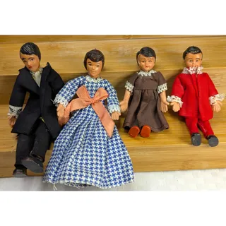 Photo of Vintage MC Shackman Colonial Doll House Family 3"-5" Dad, Mom, Sister, Brother