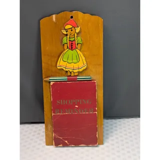Photo of Vintage Wooden Shopping Reminder Wall Hanging Dutch Girl Original Pencil