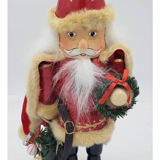 Photo of Nutcracker Santa Claus Christmas Decor Red Cape Holding Toy Bag Size 14"