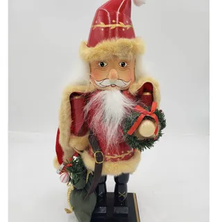 Photo of Nutcracker Santa Claus Christmas Decor Red Cape Holding Toy Bag Size 14"