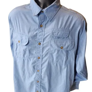 Photo of Orvis Buzz Off Insect Shield Shirt Large Blue Button Down Outdoor Hiking Fishing