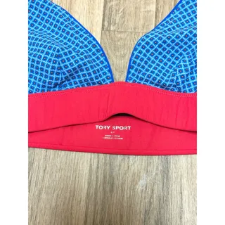 Photo of Tory Sport Women Blue Red Geometric Diamond Halter Bikini Top Swim Size Small