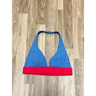 Photo of Tory Sport Women Blue Red Geometric Diamond Halter Bikini Top Swim Size Small