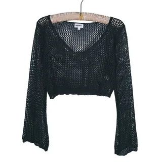 Photo of Superdown Whimsigoth Crochet Sheer Mesh Crop Top XS Black Y2K Festival Rave Goth