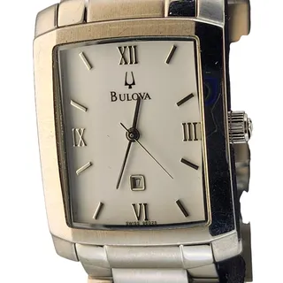 Photo of Bulova Rectangular Silver-Tone White Dial Roman Numeral Quartz Watch