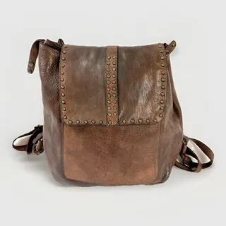 Photo of Spaghetti Western Studded Brown Leather Backpack Hand Dyed Distressed Boho Bag