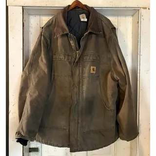 Photo of Vtg Carhartt C26 CHT Chore Coat 3XL Jacket Faded Brown Quilted Corduroy Collar