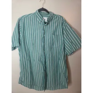 Photo of Brooks Brothers Men’s Large Cotton Short Sleeve Sport Shirt Green White Stripe