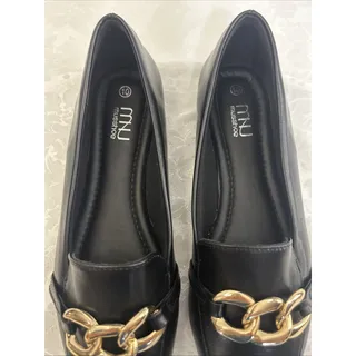 Photo of MU Musshoe Womens Black Loafers Chain Detail Flats Comfort Chic Shoes Size 10