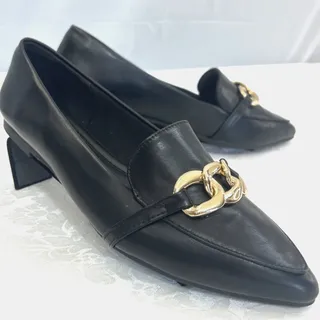 Photo of MU Musshoe Womens Black Loafers Chain Detail Flats Comfort Chic Shoes Size 10