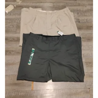 Photo of lot of 2 L.L. Bean and Haggar Men''s Pants sz 42X29 Tan and gray flat & pleated
