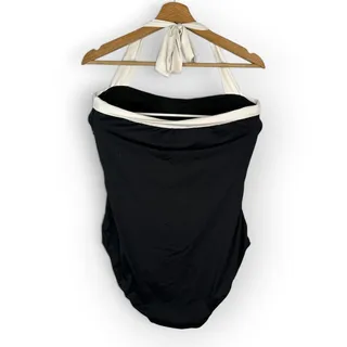 Photo of Ralph Lauren Sz 14 XXL Black White Halter One Piece Swimsuit Ruched Classic