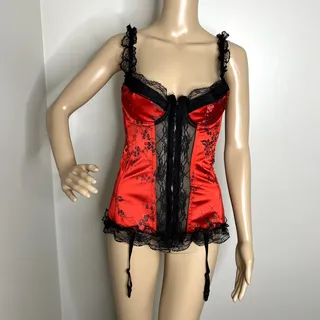 Photo of Shirley of Hollywood Red Black Lace Up Corset Bustier Lingerie