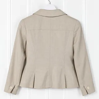 Photo of Ann Taylor Linen Blend Blazer Womens 4P Petite Beige 3 Button Lined Jacket