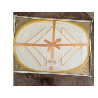 Photo of Vtg NIP Kemp & Beatley All Linen Oval Placemats Napkins Set 8 Pc Yellow Trim NOS