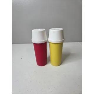 Photo of Vintage Camping Ketchup & Mustard Pump Bottles with Lids Retro Condiment Set