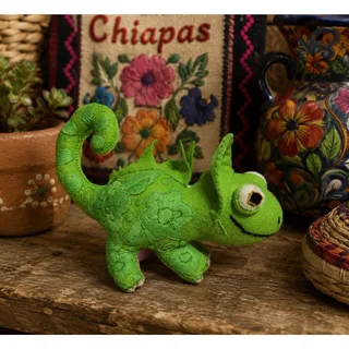 Photo of Chameleon Animalito Plush Chiapas Mexico Embroidered Folk Art Handmade Green