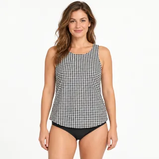 Photo of Lands’ End Size 8/M Black White Gingham High Neck/Waist Tankini Swim Set