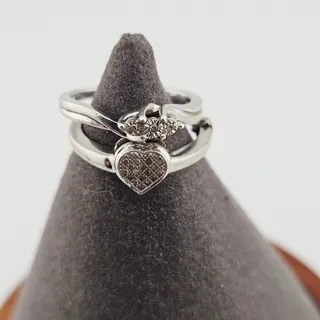 Photo of 925 Sterling Silver Pair Of Rings Size 7 Crystal Heart Dainty Everyday Elevated 