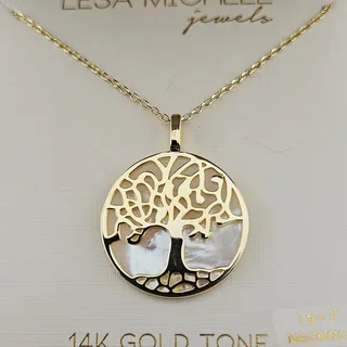 Photo of Lesa Michele 14K Gold Tone Chain Tree Of Life Pendant Necklace New In Gift Box 