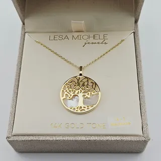 Photo of Lesa Michele 14K Gold Tone Chain Tree Of Life Pendant Necklace New In Gift Box 