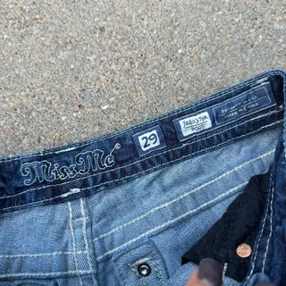 Photo of Y2K Miss Me Cutoff Roll Hem Bling Blue Jean Shorts Size 29 Upcycled READ