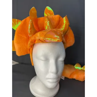 Photo of Triceratops Dinosaur Kids Halloween Costume 2 Piece Hat and Tail Orange