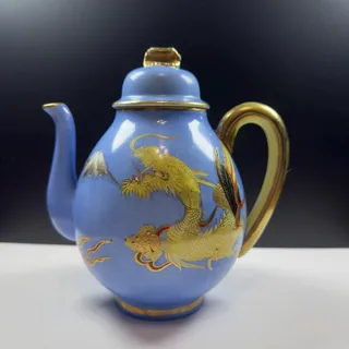 Photo of Vintage Japanese Dragonware Teapot - Blue Moriage Raised Dragon Porcelain