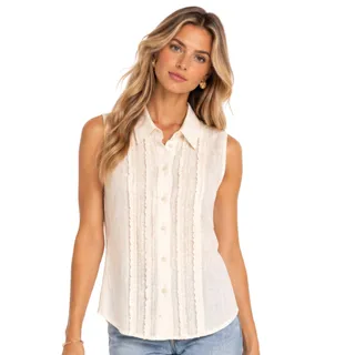 Photo of Ralph Lauren Ivory Pintuck Sleeveless Button Front Blouse EUC Size Small